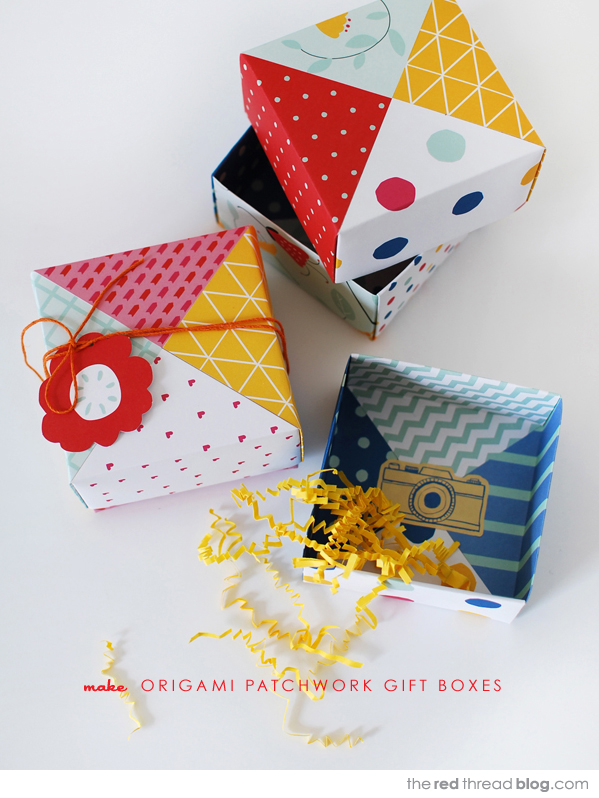 the red thread patchwork origami boxes DIY