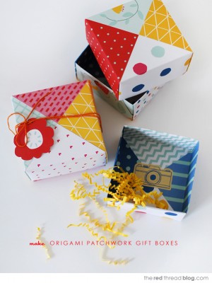 the red thread patchwork origami box lids