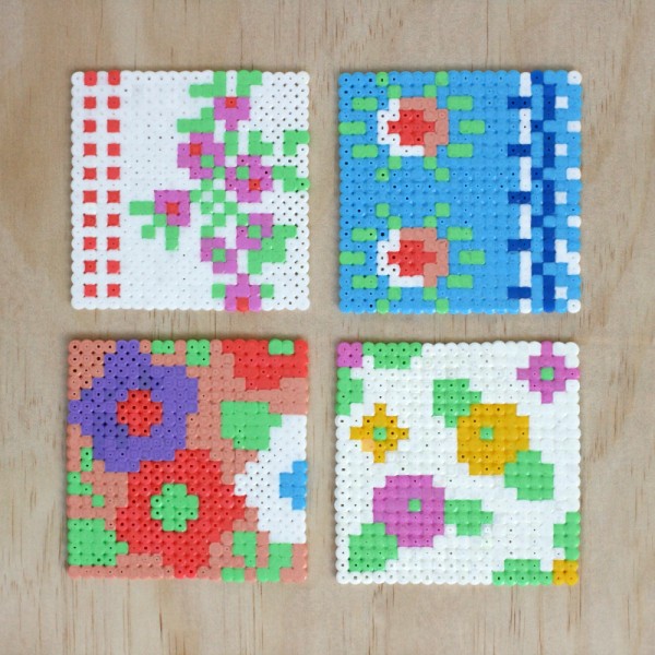 Vintage floral Hama bead coasters tutorial via we-are-scout.com