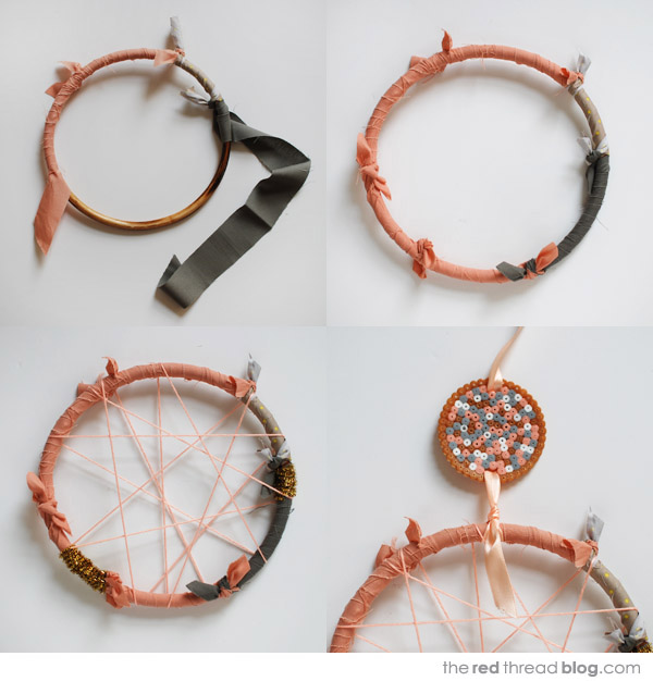 Make a dreamcatcher using fuse beads and feathers.