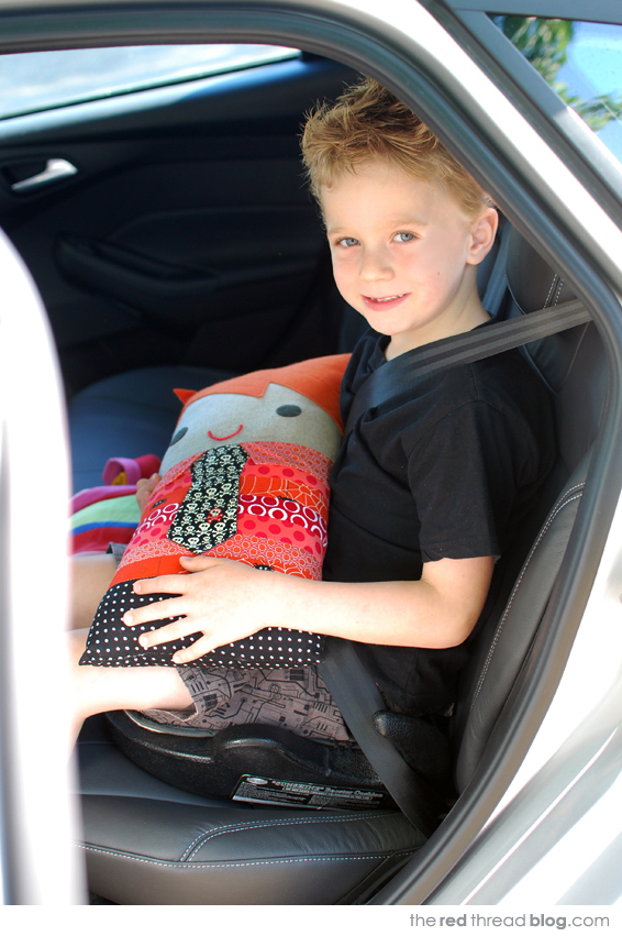 childs car comfort pillow via the red thread