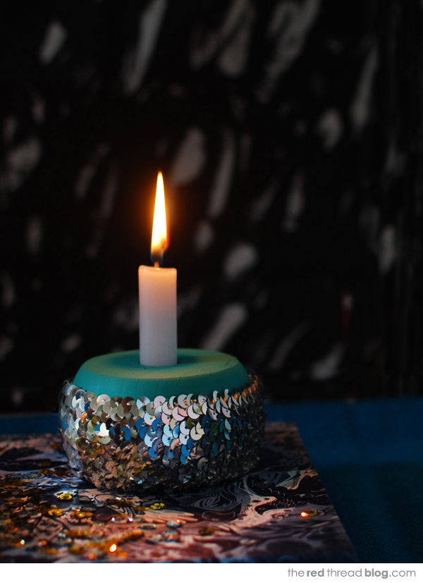 sequin candle holder tutorial - the red thread