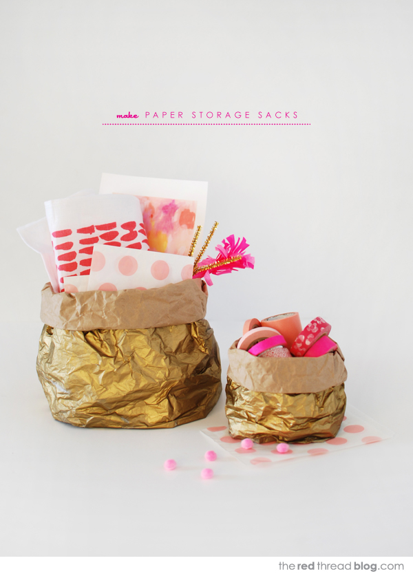 How to make gorgeous gold paper storage sacks :: tutorial on theredthreadblog.com