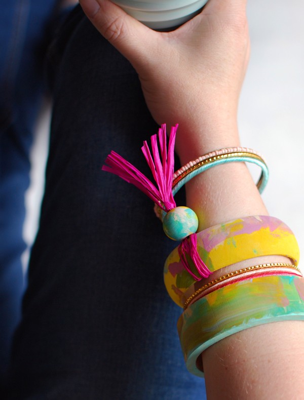 Painted wooden bangles, from 3 gorgeous last-minute Mother's Day crafts for preschoolers (or anyone, really), by Lisa Tilse/We Are Scout.