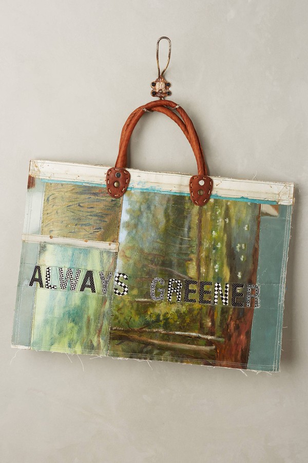 Leslie Oschmann one-of-a-kind Always Greener tote bag for Anthropologie