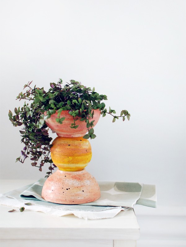 DIY ceramic lookalike totem planter and Ikea hack via We Are Scout