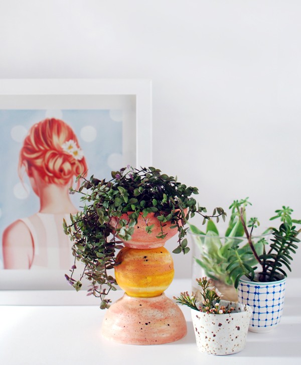 DIY ceramic lookalike totem planter and Ikea hack via We Are Scout