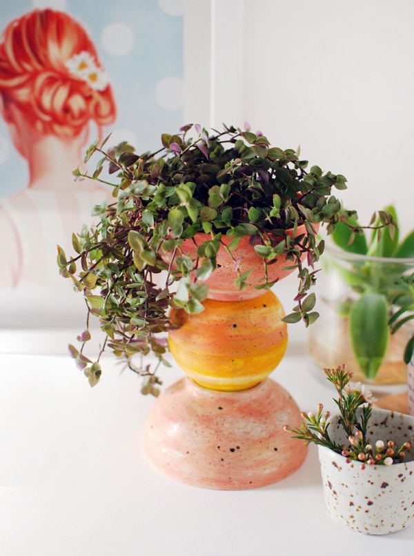 DIY ceramic lookalike totem planter and Ikea hack via We Are Scout