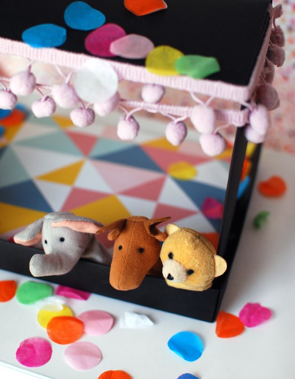How to make a puppet theatre from a shoebox - in 5 minutes. Great school holiday activity.  - via We Are Scout