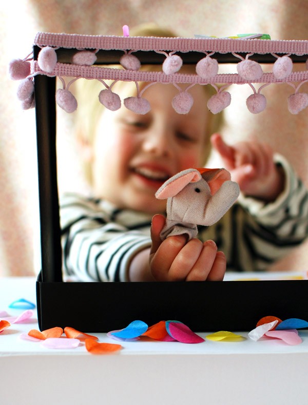 How to make a puppet theatre from a shoebox - in 5 minutes. Great school holiday activity.  - via We Are Scout