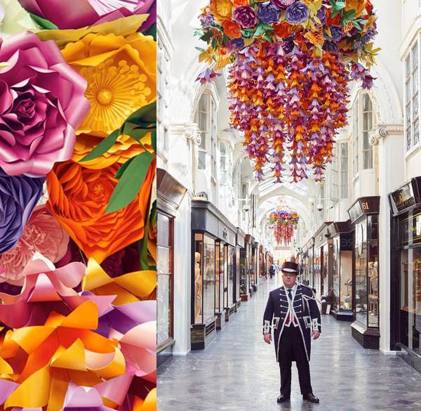 Zoe Bradley paper candelier in the Burlington Arcade London. Photo: Jamie McGregor Smith