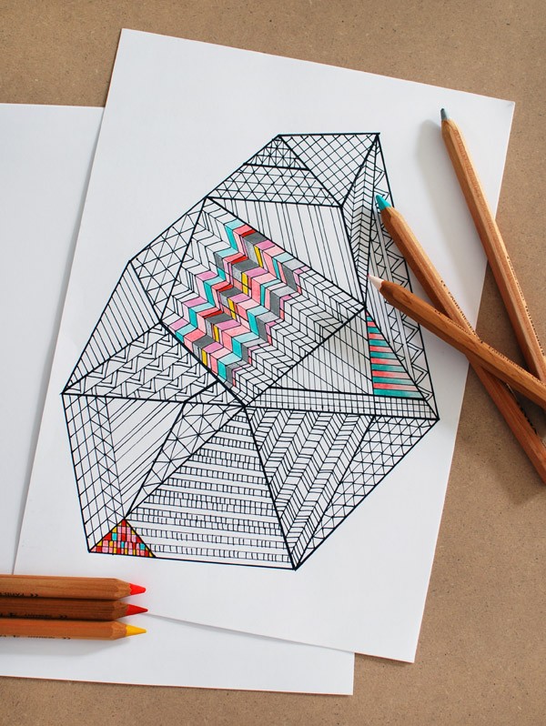 Lisa Tilse for We Are Scout - free printable Faceted Gem colouring page