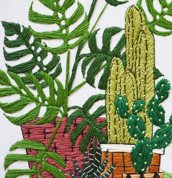 Sarah Benning's Potted Garden embroidered artwork, available to purchase from her Etsy shop. 