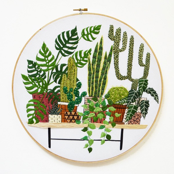 Sarah Benning's Potted Garden embroidered artwork, available to purchase from her Etsy shop. 