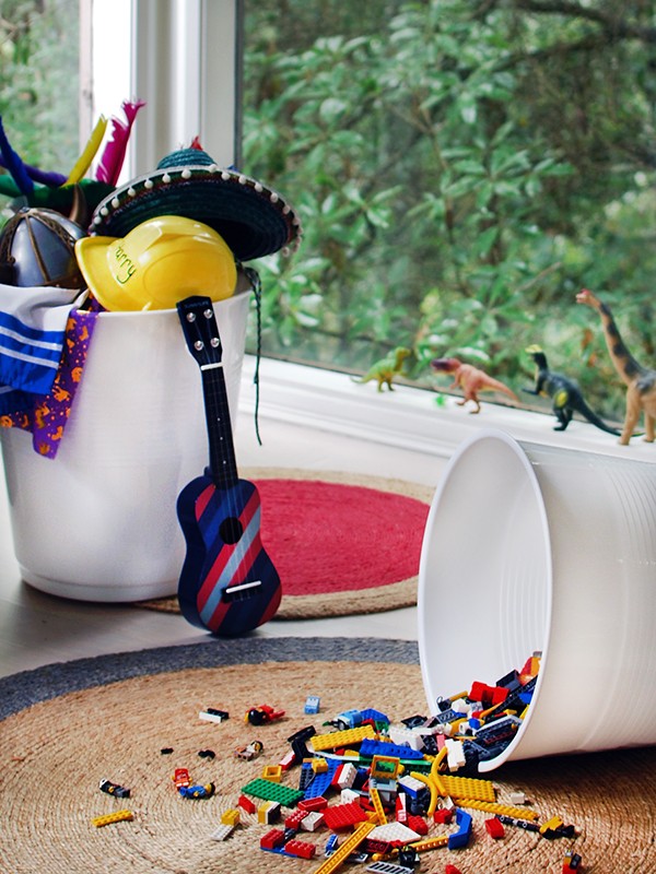 Target's giant cup/stool is great for storing toys and LEGO.