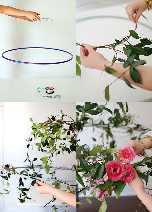 Step-by-step: How to wrap flowers and vines around your wire circle.