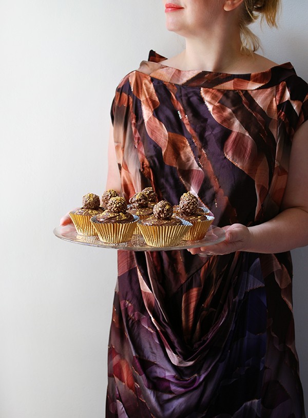 How to make Ferrero Rocher and Nutella cupcakes, dusted with gold flecks - the perfect Christmas treat. Photo by Lisa Tilse for We Are Scout.