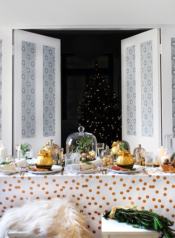 How to set your table with a decadent gold theme - and giant Ferrero Rochers. DIYs and photography by Lisa Tilse for We Are Scout.