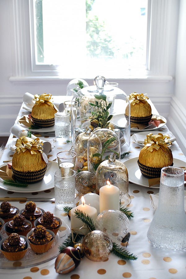 How to set your table with a decadent gold theme - and giant Ferrero Rochers. DIYs and photography by Lisa Tilse for We Are Scout.