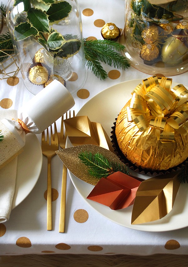 How to set your table with a decadent gold theme - and giant Ferrero Rochers. DIYs and photography by Lisa Tilse for We Are Scout.