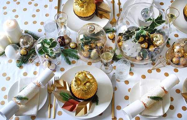 How to set your table with a decadent gold theme - and giant Ferrero Rochers. DIYs and photography by Lisa Tilse for We Are Scout.