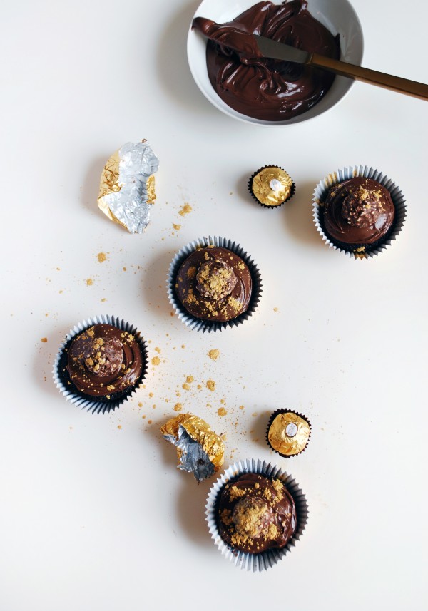 How to make Ferrero Rocher and Nutella cupcakes, dusted with gold flecks - the perfect Christmas treat. Photo by Lisa Tilse for We Are Scout.