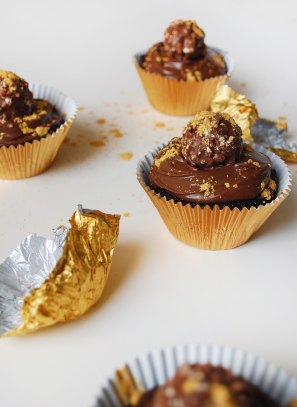 How to make Ferrero Rocher and Nutella cupcakes, dusted with gold flecks - the perfect Christmas treat. Photo by Lisa Tilse for We Are Scout.