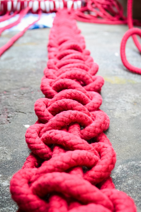 Australian fiber artist Natalie Miller made the world's biggest macrame chandeliers with 10km (6 miles) of rope.