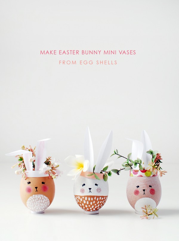 Easter craft ideas. Paint egg shells to make adorable mini Easter Bunny vases for your Easter table. #eastercraft