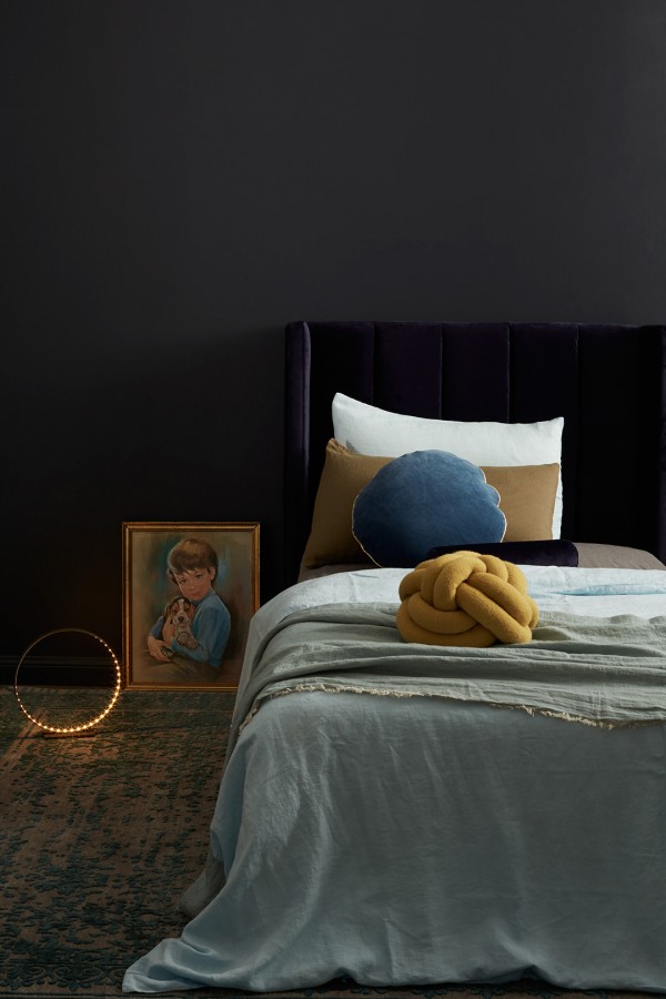 Incy Interiors navy velvet Hugo bedhead