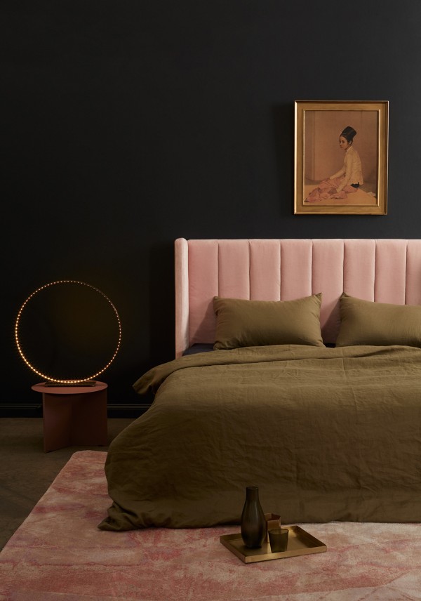 Incy Interiors soft pink velvet bedhead