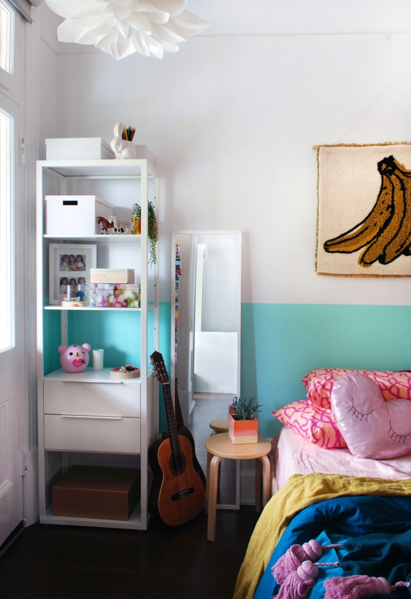 Makeover of a tiny bedroom for a little girl into a cool teen retreat.