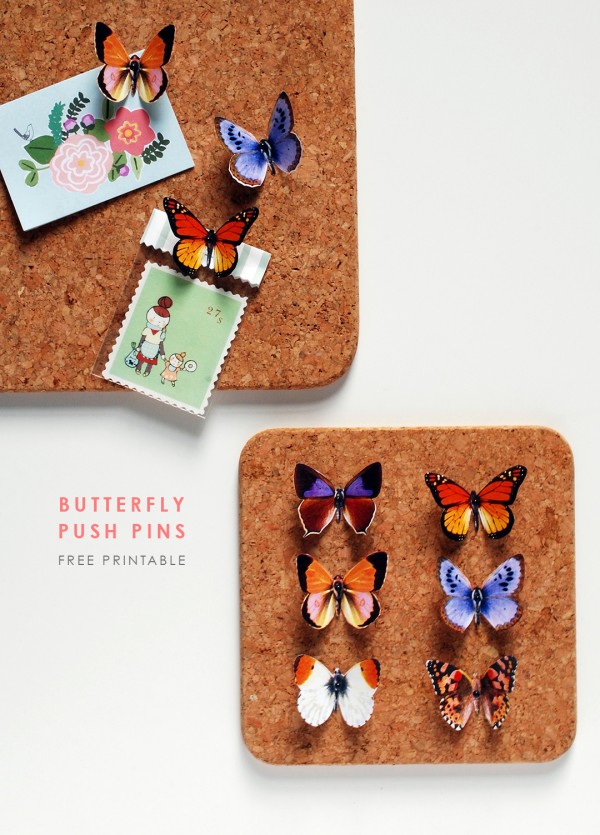 Make these DIY butterfly push pins with the free printable