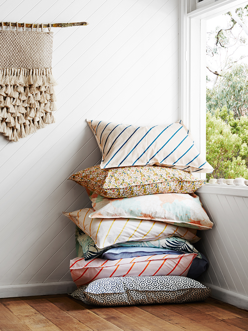 Beautiful prints in the Love Shack collection of floor pillows by Sage and Clare