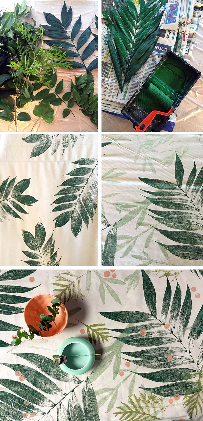 How to print with leaves onto fabric - step by step instructions