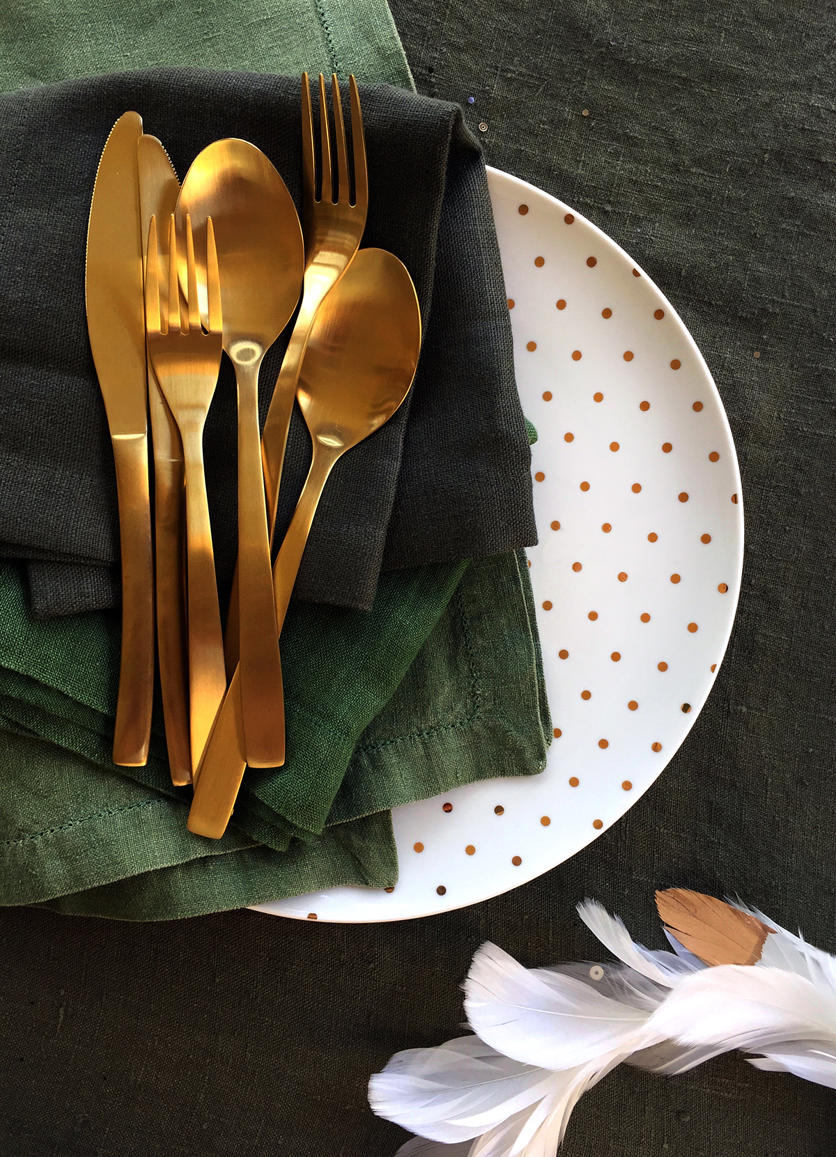 Matte gold cutlery makes a stunning additon to any table setting.