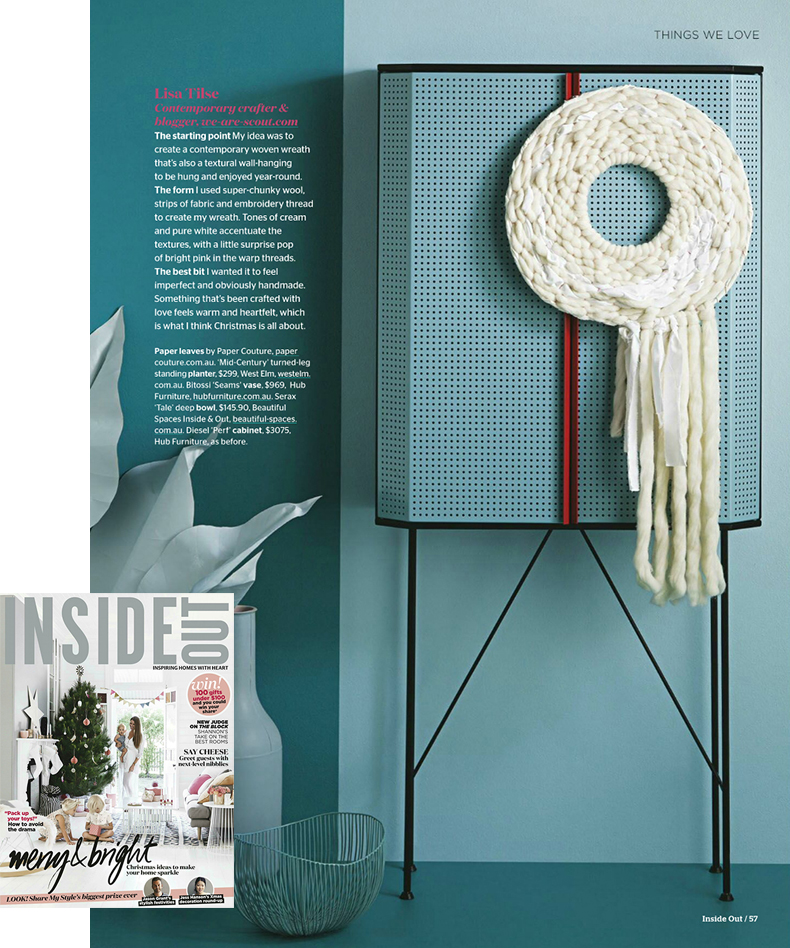 Woven wreath / wall hanging by Lisa Tilse in Inside Out magazine