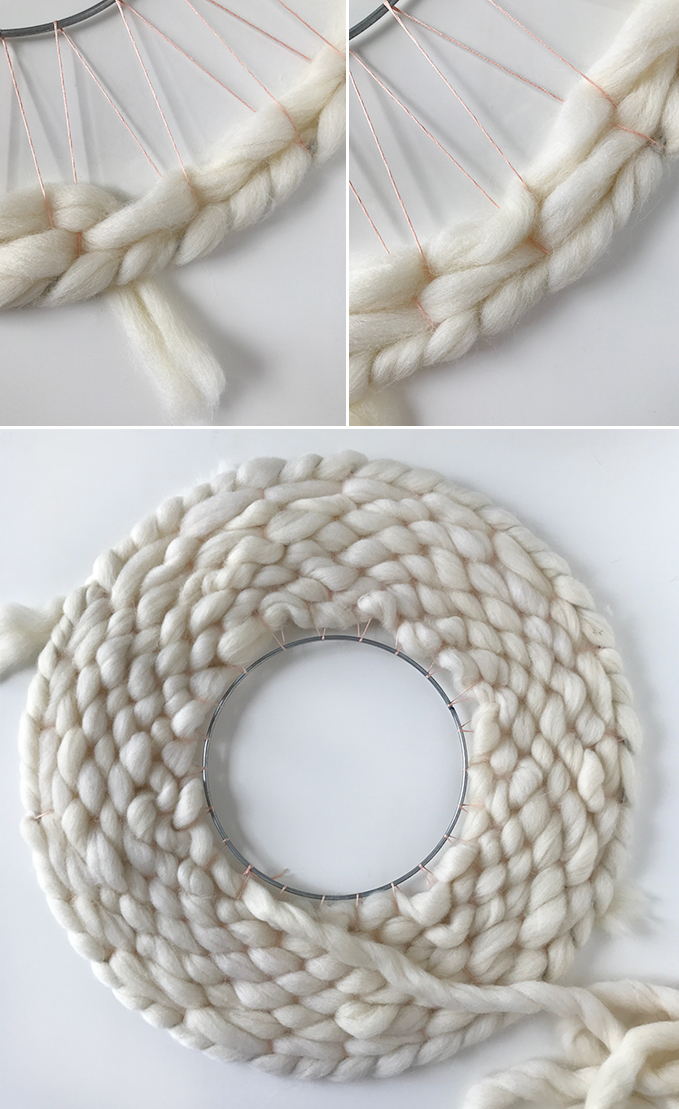 DIY - How to weave a round wall hanging. It's also a modern Christmas wreath!