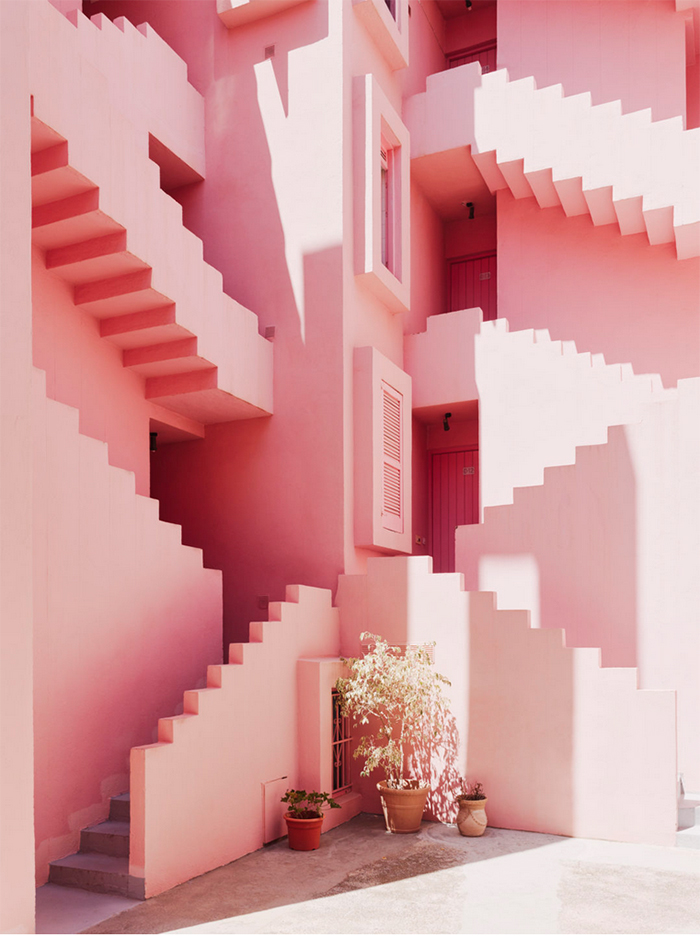 So much pink! La Muralla Roja in Spain. Architect Ricardo Bofill.