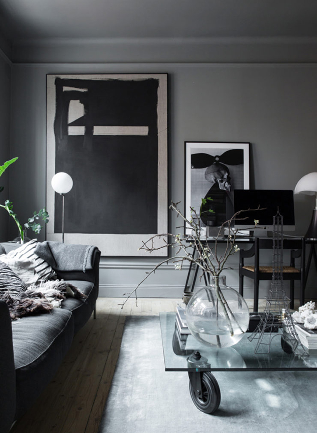 Grey interiors trend. The home of Swedish stylist Lotta Agaton.