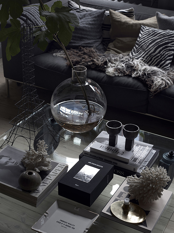 Grey interiors trend. The home of Swedish stylist Lotta Agaton.