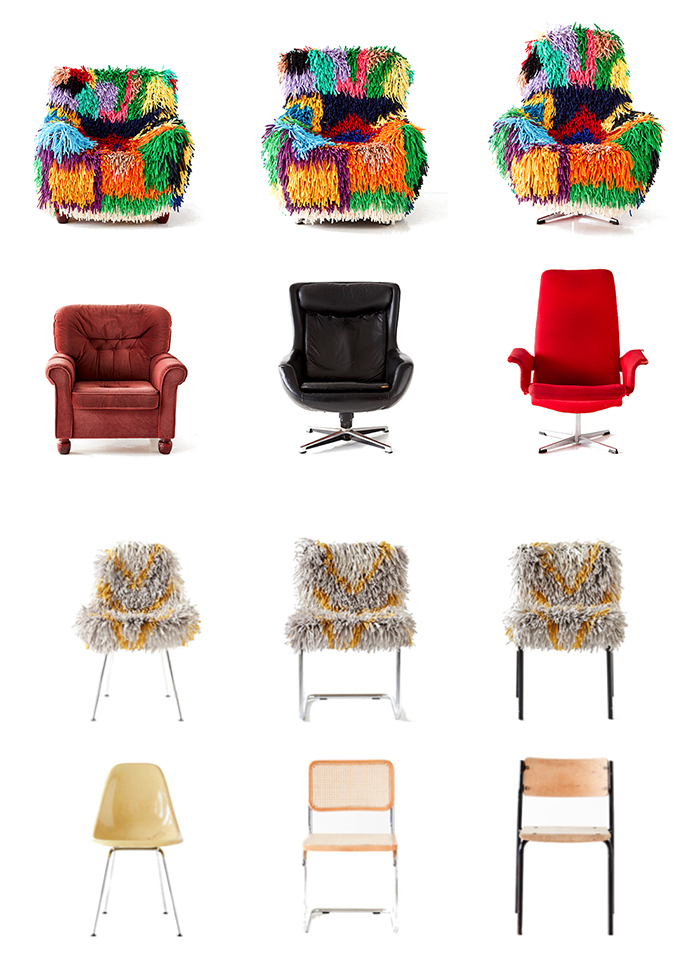 RAGAMUF chair rugs are brilliant on so many levels. Designed in Finland, they are stretchy, super shaggy covers that will fit over and transform most chairs and arm chairs. 