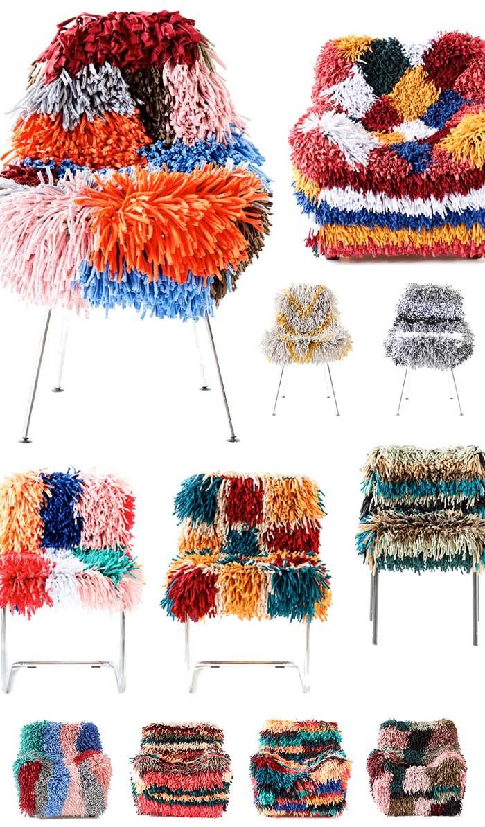 RAGAMUF chair rugs are brilliant on so many levels. Designed in Finland, they are stretchy, super shaggy covers that will fit over and transform most chairs and arm chairs. 