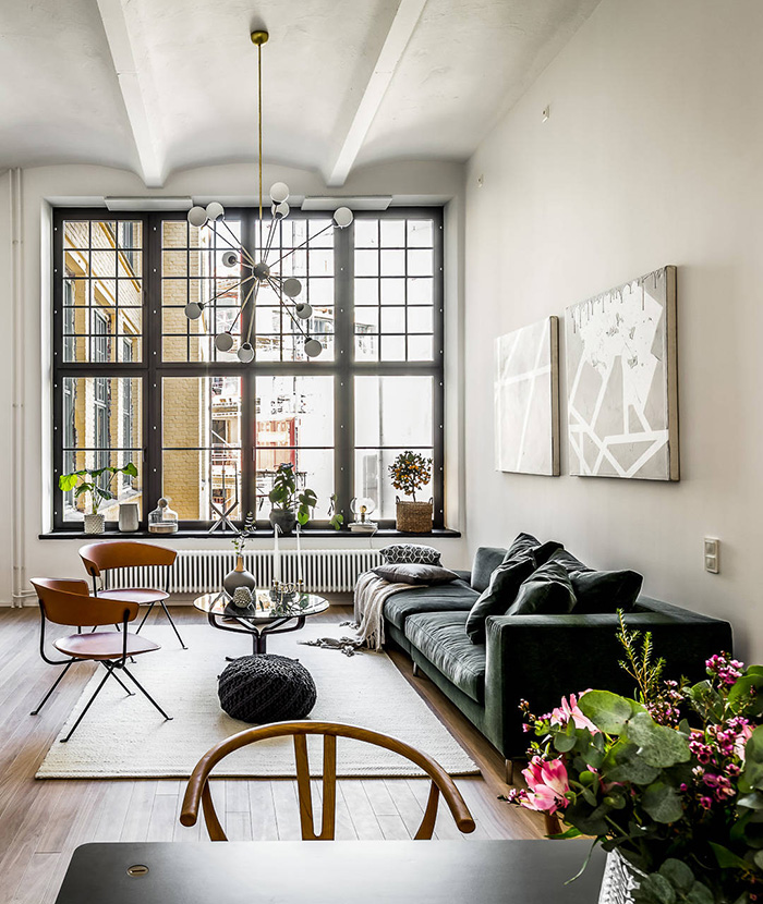 Stockholm apartment - amazing high ceilings and industrial style windows