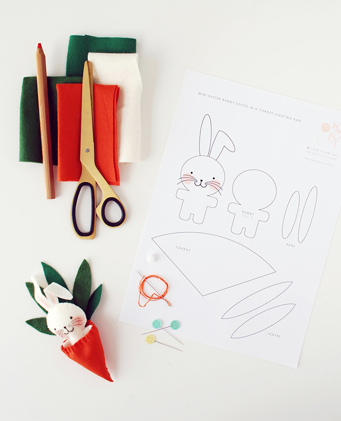 Easter craft idea - mini bunny softie in a carrot sleeping bag