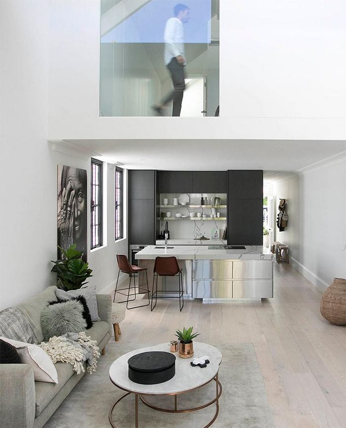 Living area of a contemporary light filled home in Sydney's Balmain