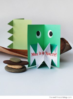 pop up origami dinosaur party invitation