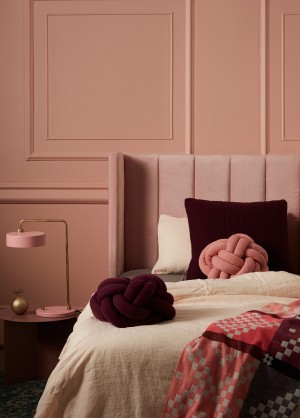Incy Interiors soft pink velvet Sybilla bedhead